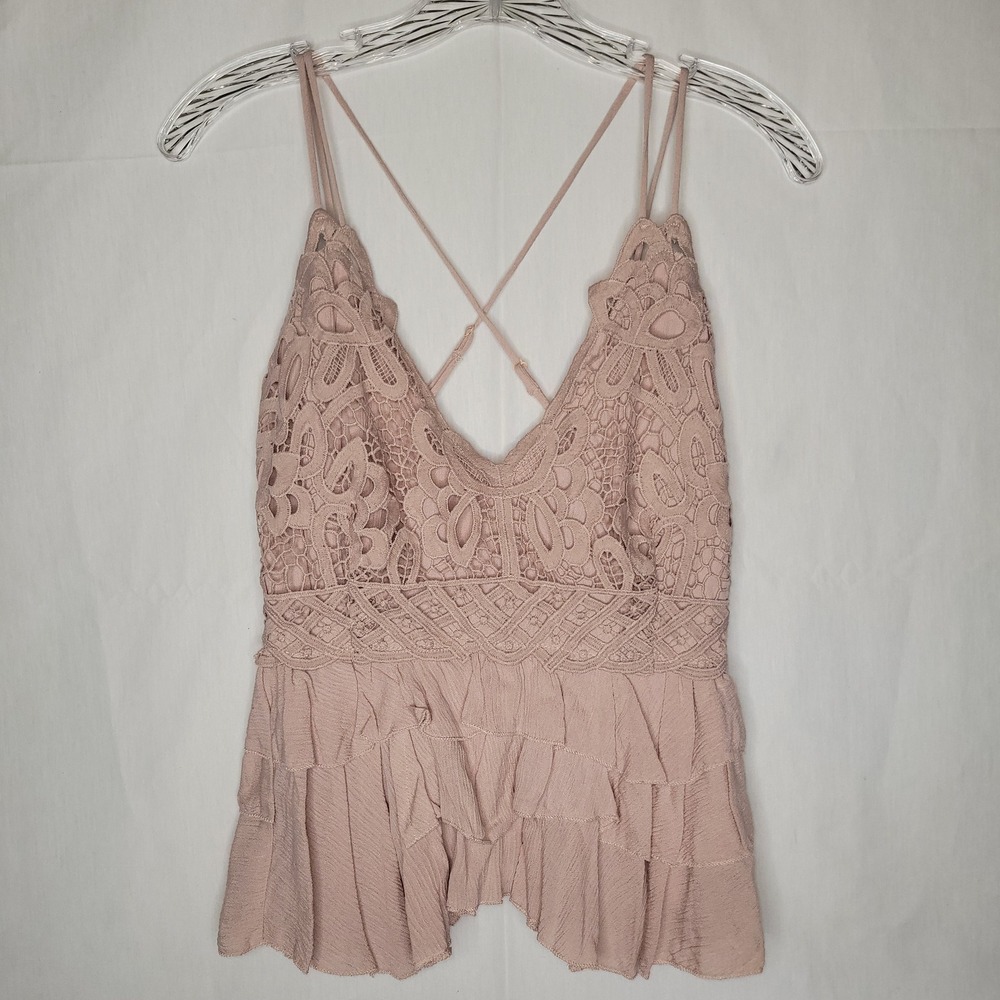 Chelsea Violet Pink Lace Crochet Ruffle Cami‎ Tank Top Women's Size S